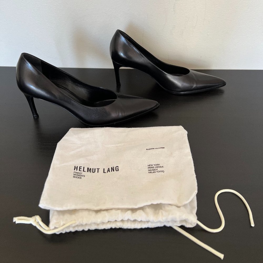 Helmut Lang Black Leather Pointed Toe Pumps Heels w/ Dust Bag - Size 7.5